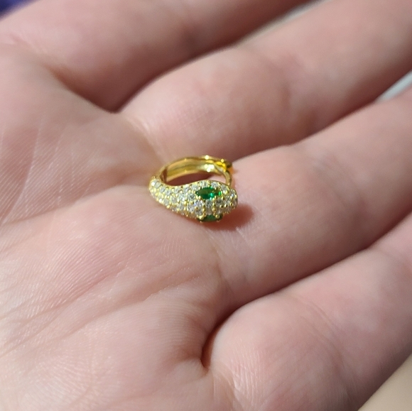 🐍Serpent Snake Hoop Stacking 925 Sterling Silver Yellow Gold Green Zircon Pave - Picture 12 of 16